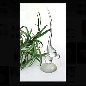 Vintage Viking Clear Glass Long Tail Bird Figure Satin Base Sticker 9.25” MCM